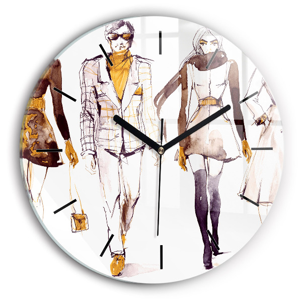 Round glass clock Woman and man