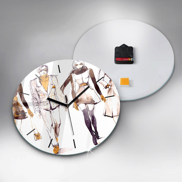 Round glass clock Woman and man