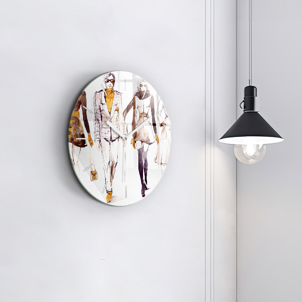 Round glass clock Woman and man