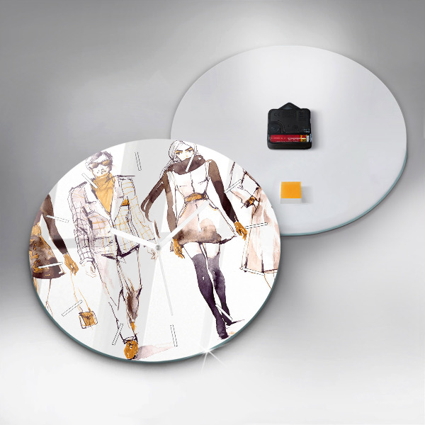 Round glass clock Woman and man
