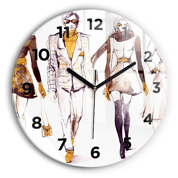 Round glass clock Woman and man