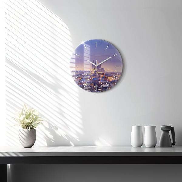 Round glass clock View of Barcelona