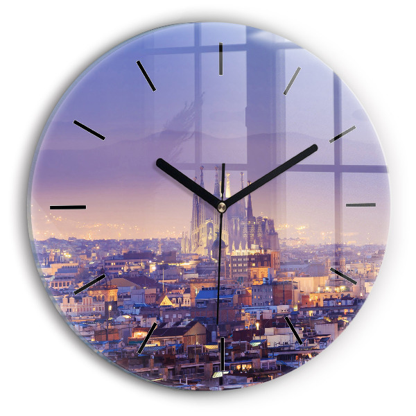 Round glass clock View of Barcelona