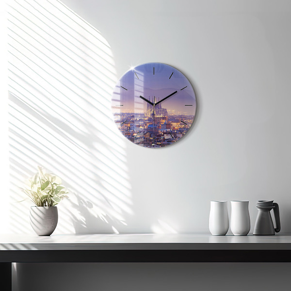Round glass clock View of Barcelona