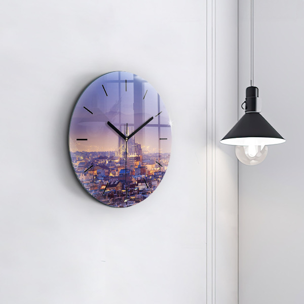Round glass clock View of Barcelona