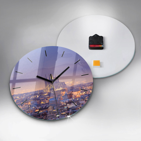 Round glass clock View of Barcelona
