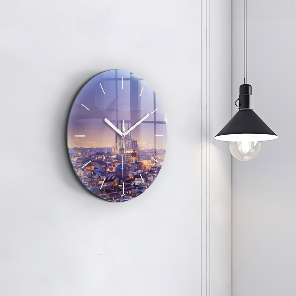 Round glass clock View of Barcelona