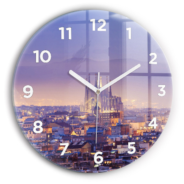 Round glass clock View of Barcelona