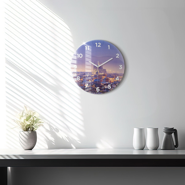 Round glass clock View of Barcelona