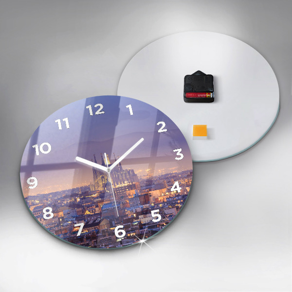 Round glass clock View of Barcelona