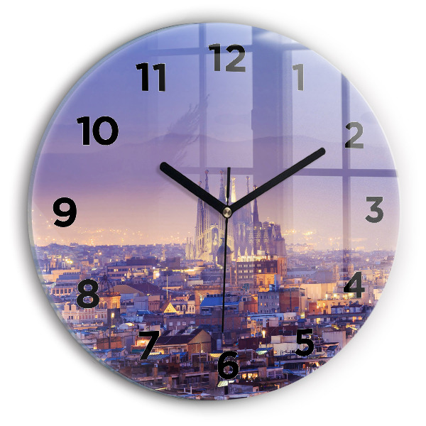 Round glass clock View of Barcelona