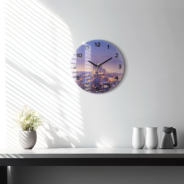 Round glass clock View of Barcelona