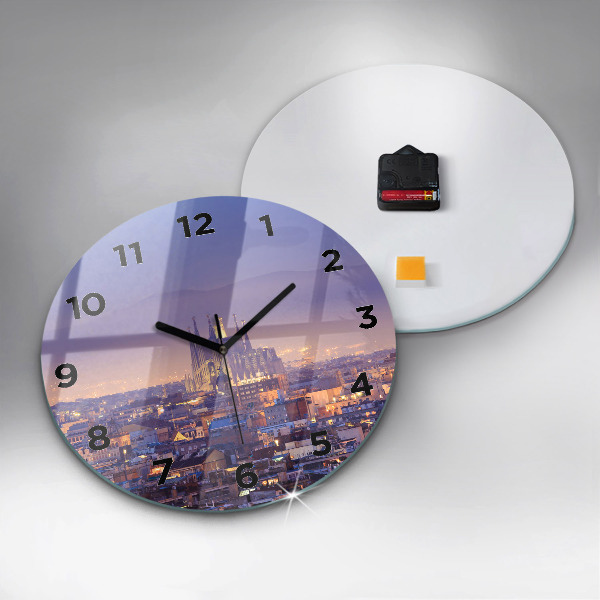 Round glass clock View of Barcelona