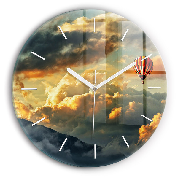Round glass clock Balloon flight in the clouds