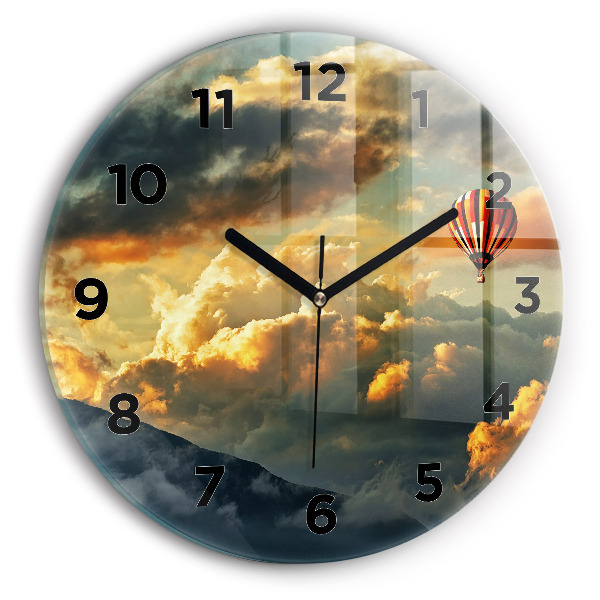 Round glass clock Balloon flight in the clouds