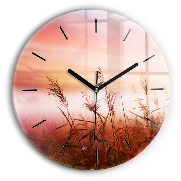 Round glass clock Foggy morning