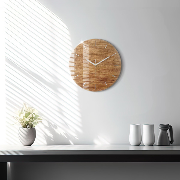 Round glass clock Light wood