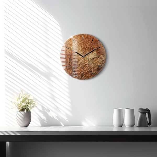 Round glass clock Old tree stump