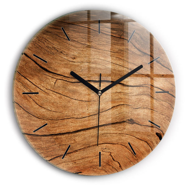 Round glass clock Old wood