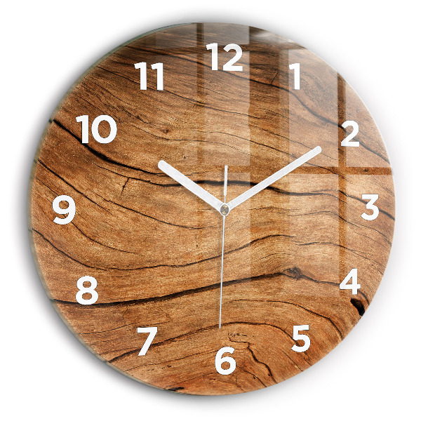 Round glass clock Old wood