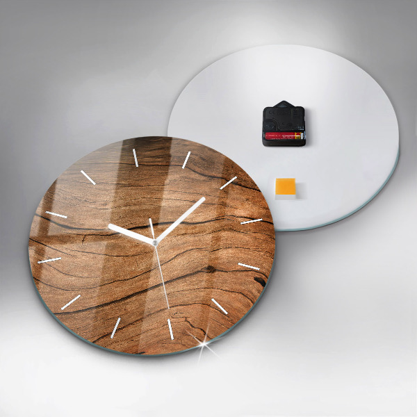 Round glass clock Old wood