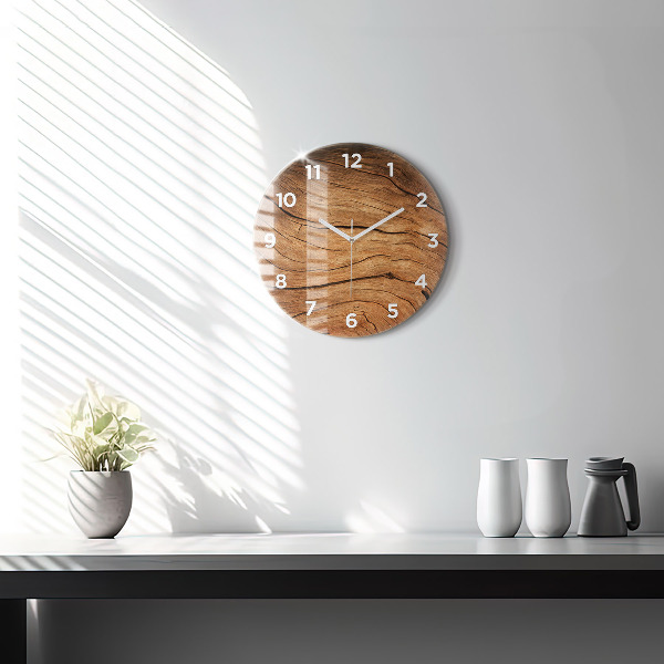 Round glass clock Old wood