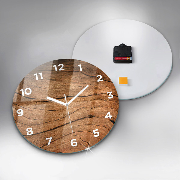 Round glass clock Old wood