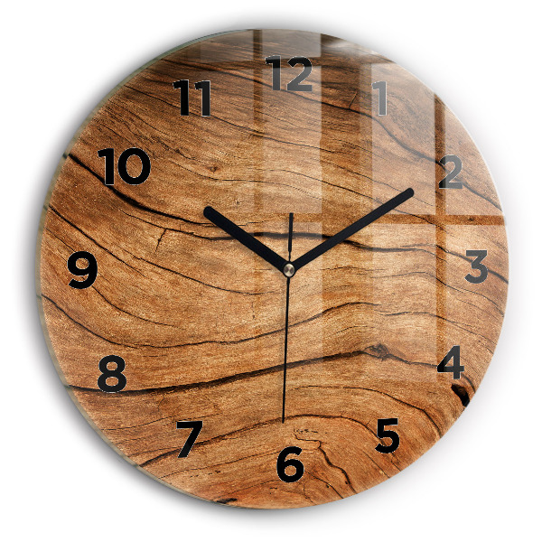 Round glass clock Old wood