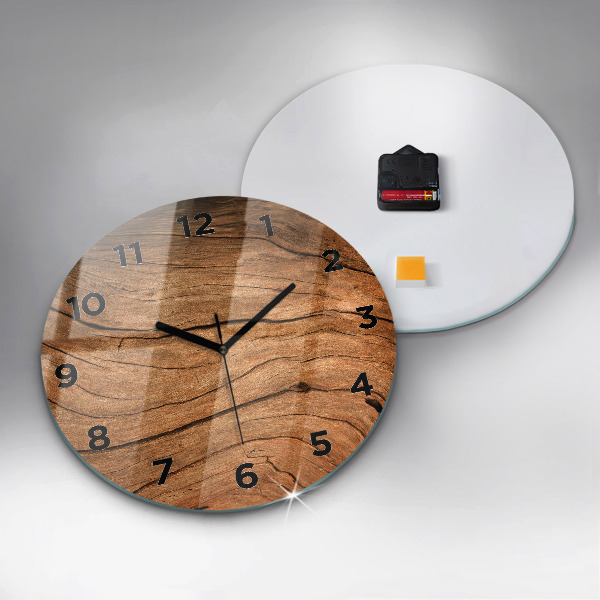 Round glass clock Old wood