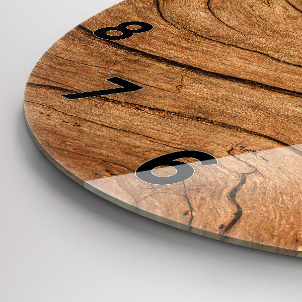 Round glass clock Old wood