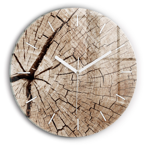 Round glass clock Old wood stump