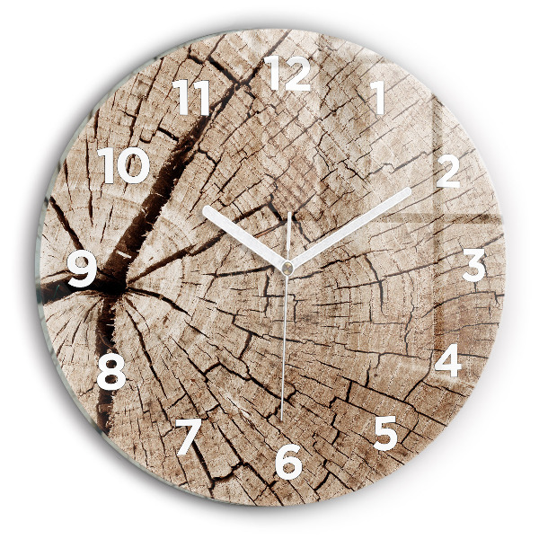 Round glass clock Old wood stump