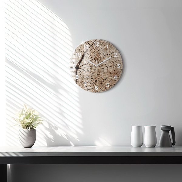 Round glass clock Old wood stump