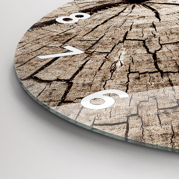Round glass clock Old wood stump