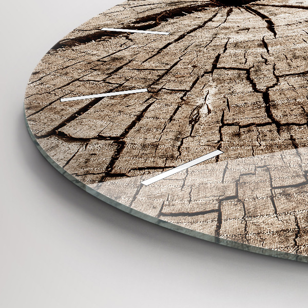 Round glass clock Old wood stump