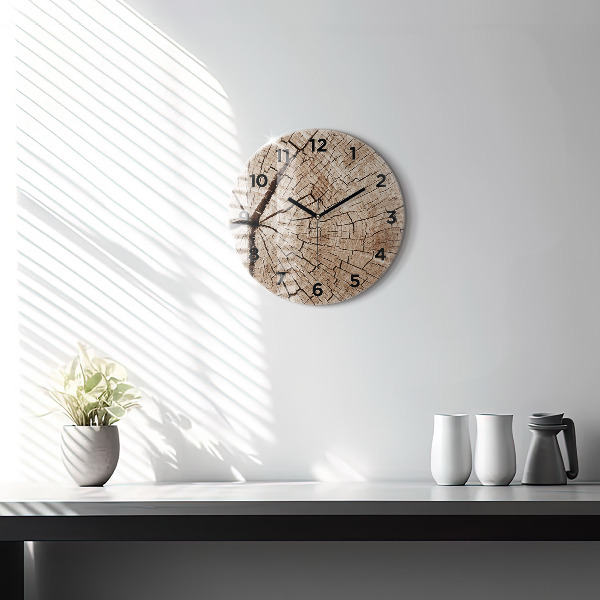 Round glass clock Old wood stump