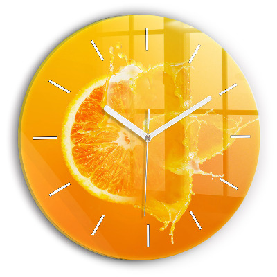 Round glass clock Orange
