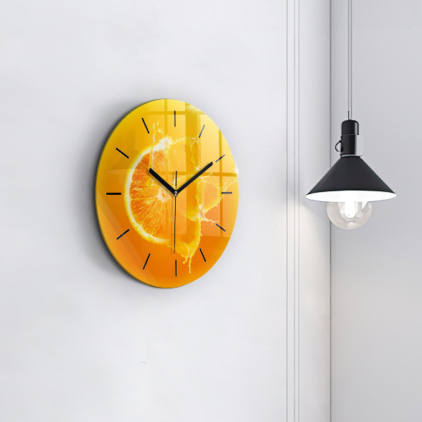 Round glass clock Orange