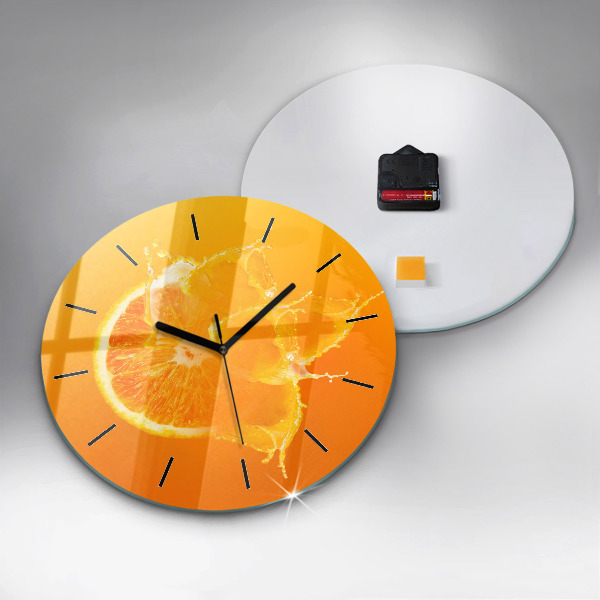 Round glass clock Orange