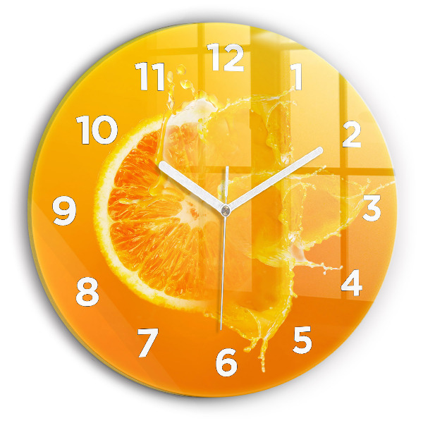 Round glass clock Orange