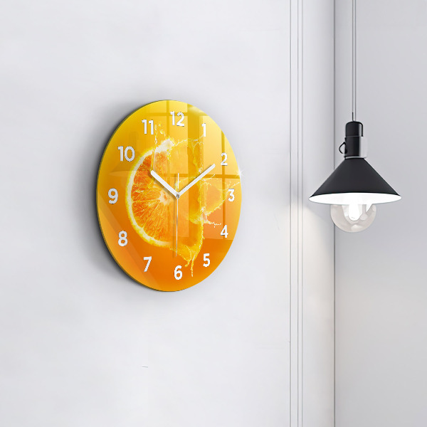 Round glass clock Orange