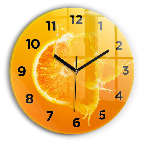 Round glass clock Orange