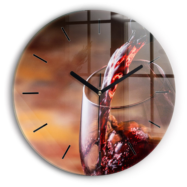 Round glass clock A glass of red wine