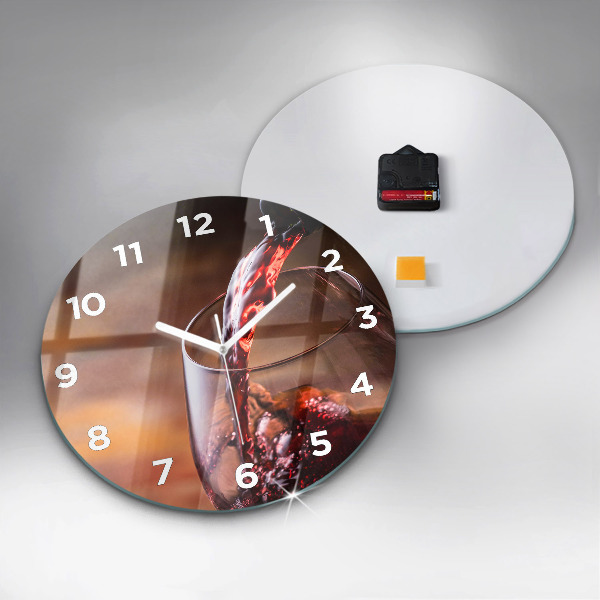 Round glass clock A glass of red wine