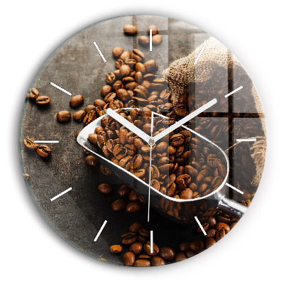 Round glass clock A bag of coffee beans