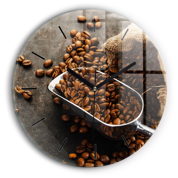 Round glass clock A bag of coffee beans