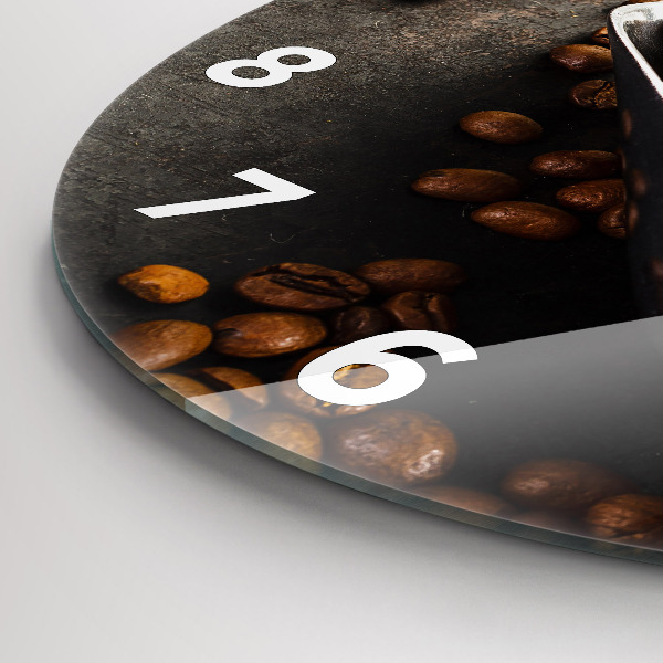 Round glass clock A bag of coffee beans