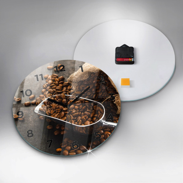 Round glass clock A bag of coffee beans