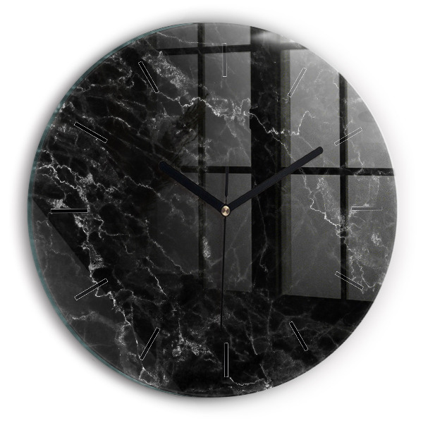 Round glass clock Dark marble