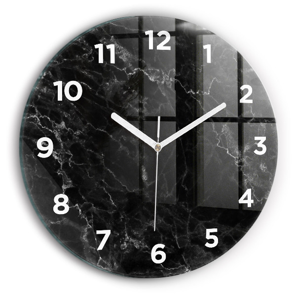 Round glass clock Dark marble